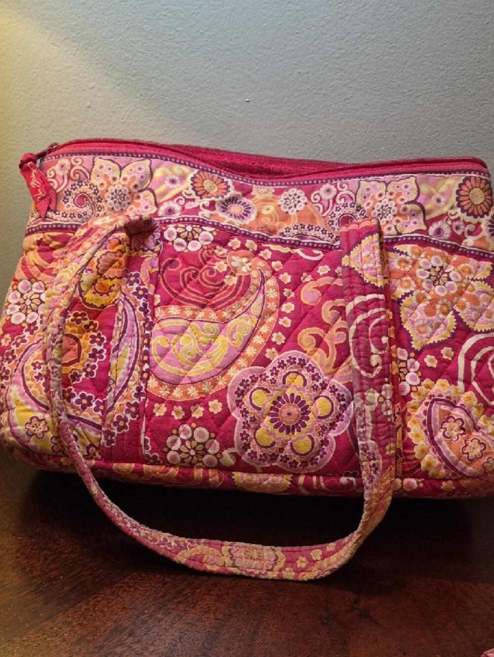 Vera Bradley Pink and Yellow Paisley Quilted Tote with Wristlet - Picture 4 of 5